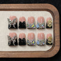 Black Nude Duckbill Press On Nails Medium Length – Glitter AB Rhinestone & Liquid Metal Butterfly Colorblock Handcrafted Acrylic Nail Set for Parties, Date Night & Daily Wear, 10pc - product image 12