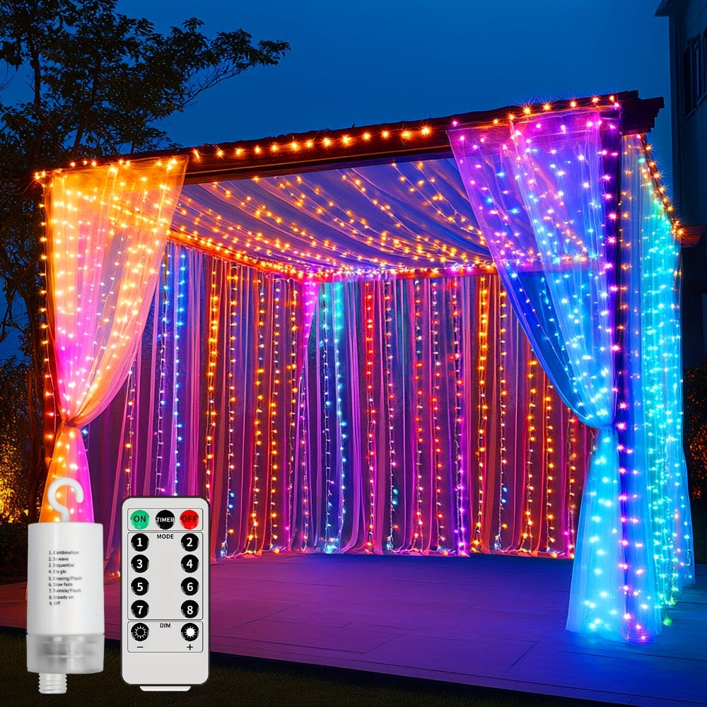 Curtain Lights for Gazebo Outdoor, 330 LED 10ft x 10ft Waterfall Fairy Lights Battery Operated with Remote, IP65 Waterproof Hanging String Lights with 8 Modes for Bedroom Porch Pat - product image 8