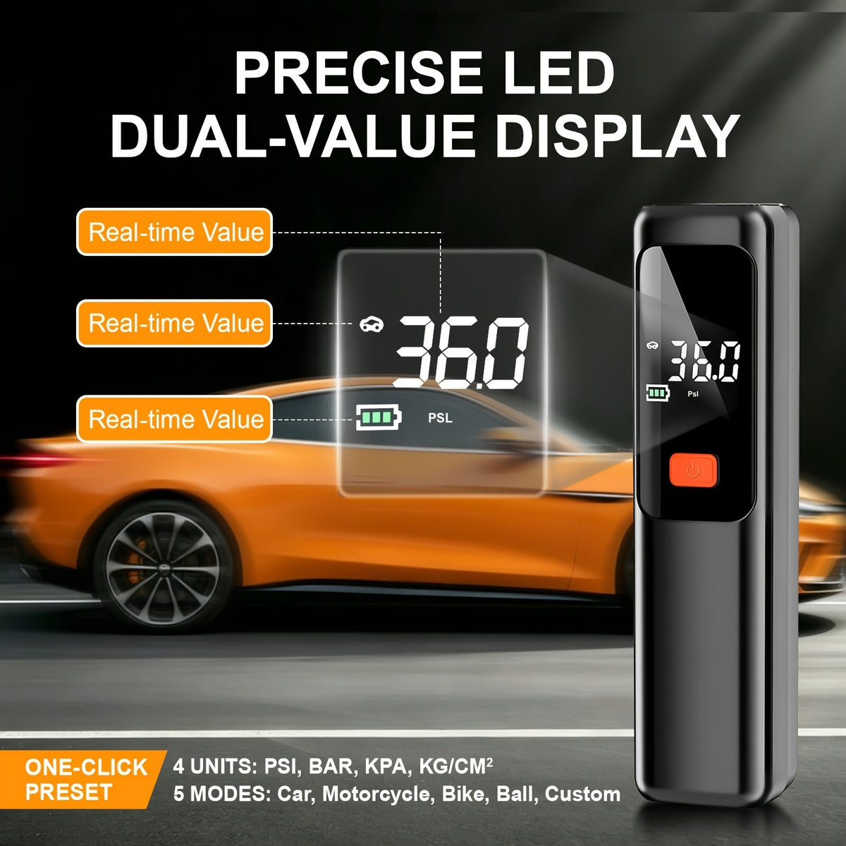 Wireless Cordless Design, High-Power Fast Inflation, Auto Preset PSI, Multiple Nozzles for Car, Motorcycle, Bicycle, Basketball, Football & Volleyball - product image 6