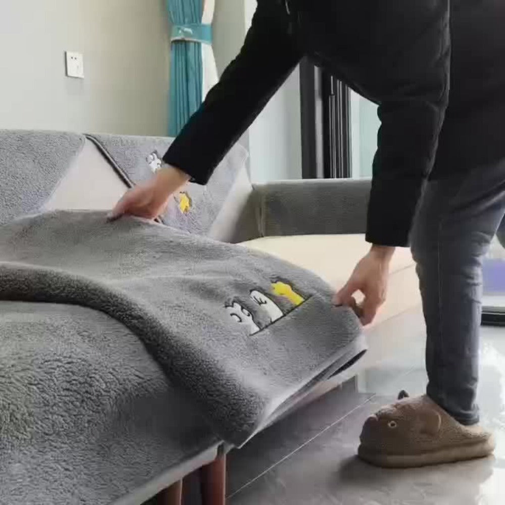 Plush Shearling Sofa Cover Non-Slip Pet-Friendly Couch Protector Animal Bone Embroidery Soft Warm for Living Room Bedroom Office 2 3 4 Seater - product image 21