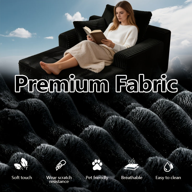 96-inch L-shaped Chaise Set, 65-inch Single Chaise Lounge, Oversized Boneless Leisure Recliner Covered with Soft Corduroy Fabric, Equipped