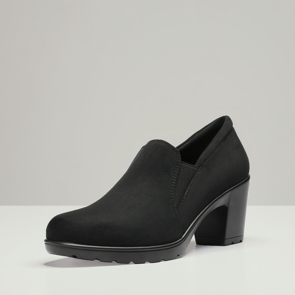 Women's Low Chunky Block Heel Slip-On Pumps - Round Toe Dress Loafers with Cushioned TPR Sole, Low Block Heels Suitable for Office, Business, Casual Wear