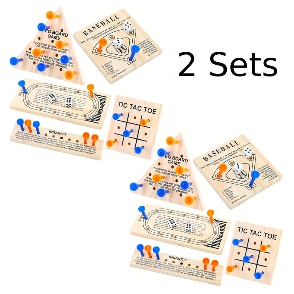 Wooden Board Game Set 5-in-1 | Luban Lock Puzzle Brain Games with Peg Board, Dice & Plastic Pieces, Classic Family Strategy Games Kit for Kids Adults - product image