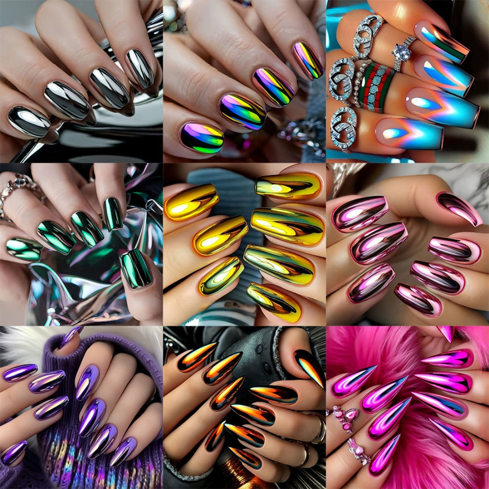 Gradient Almond Press On Nails 216 Pieces 9 Packs with Glue Purple Pink Silver Gold French Pointed Solid Color Glossy Full Cover False Nails Nail Art Kit for Women Daily Wear Holid - product image 2