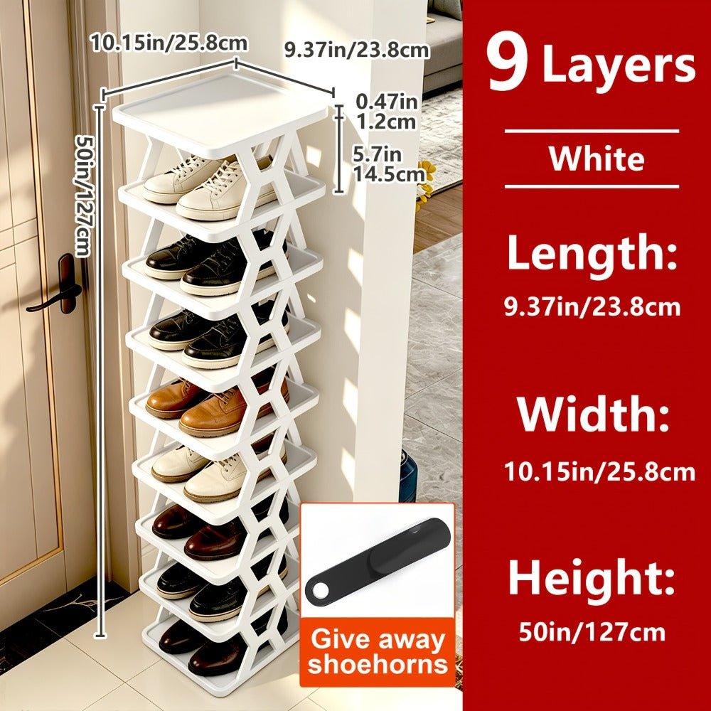 Shoe Rack Organizer 6 or 9 Tier - Space Saving Folding Shoe Rack for Hallway Doorway Bedroom Dorm, Narrow Entryway Shoe Storage, Black or White - product image 9