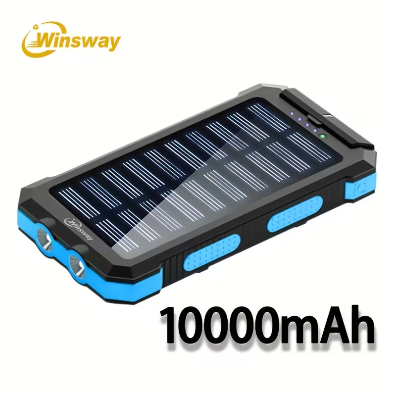 Winsway 10000mAh Portable Solar Panel Charger with 4 Dual USB Ports And Type-C/Micro USB Input Ports, Equipped with A 2.4W LED Flashlight/compass, Suitable for All Mobile Devices,  - product image 4