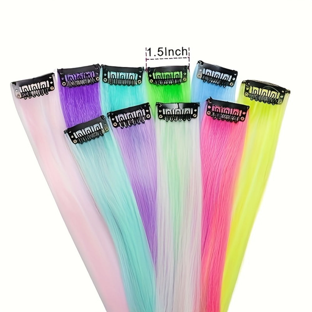 Rainbow Glow Clip In Hair Extensions 10pcs 16 Inch | Light Up Colorful Synthetic Fiber Wig Clips for Women Kids Girls | Party Festival Halloween Costume - product image 3