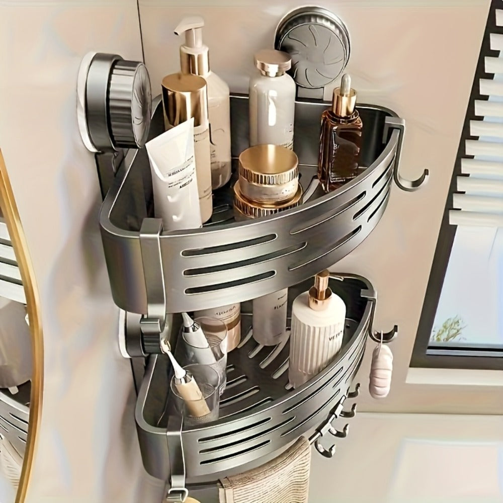 Shower Corner Shelf Suction Cup 4 Pack No Drilling Triangular Bathroom Caddy with Hooks Strong Hold for Shower Wall Tile Toilet Storage Organizer Space Saving Gray - product image 5