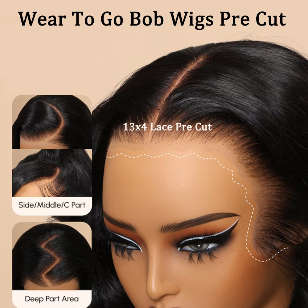 Glueless Bob Wig Human Hair 13x4 Pre Cut Lace 200% Density Wear and Go Deep Wave Body Wave Pre Plucked Bye Bye Knots Lace Front Wig for Black Women 8-40 Inch - product image 8