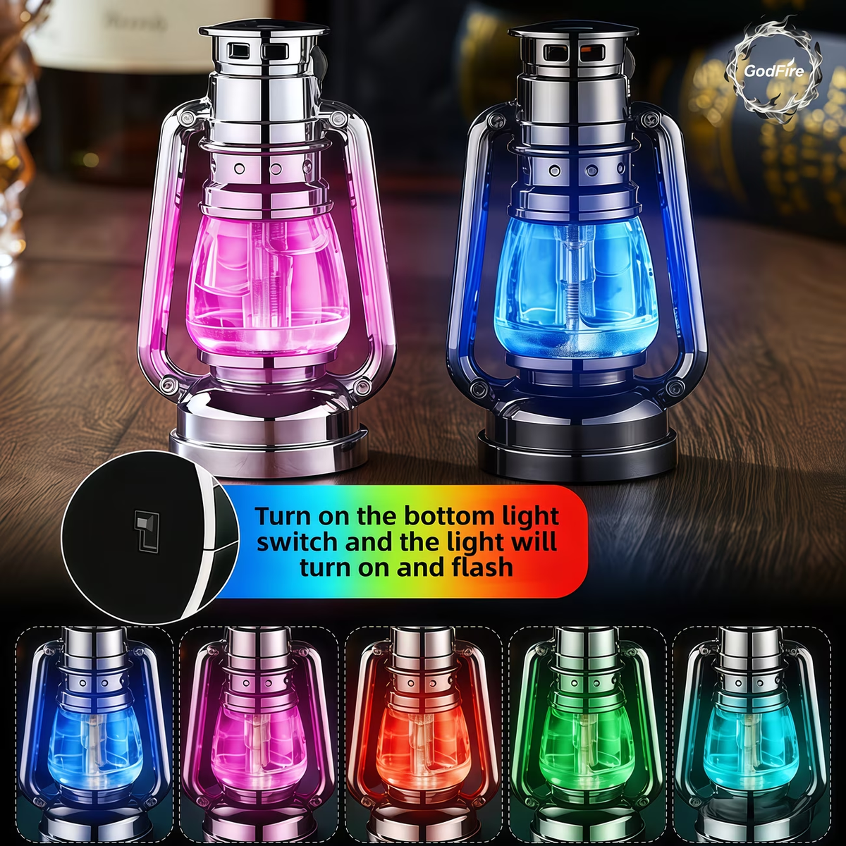 Refillable Adjustable Flame Windproof Lighter, Creative Mood Light Novelty Lighter Gift Boxed for Camping Outdoor Use, No Fuel Included – Metal Horse Lantern Lighter Cool Grinding Wheel Design