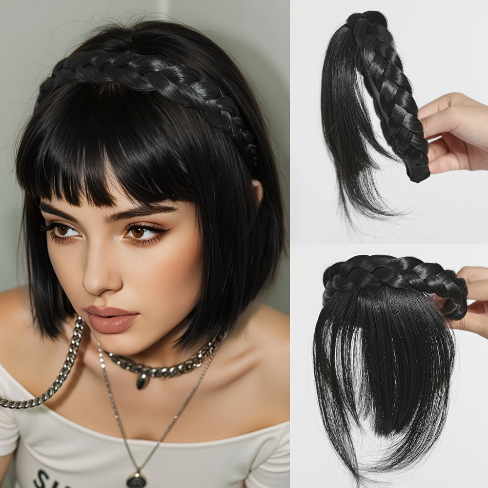 Headband Hair Extension with Bangs Synthetic — Women's Clip-On Fringe, 4 Colors: Black, Reddish Brown, Light Brown, Khaki, 4 Inch, Cosplay, Halloween & Party - product image 2