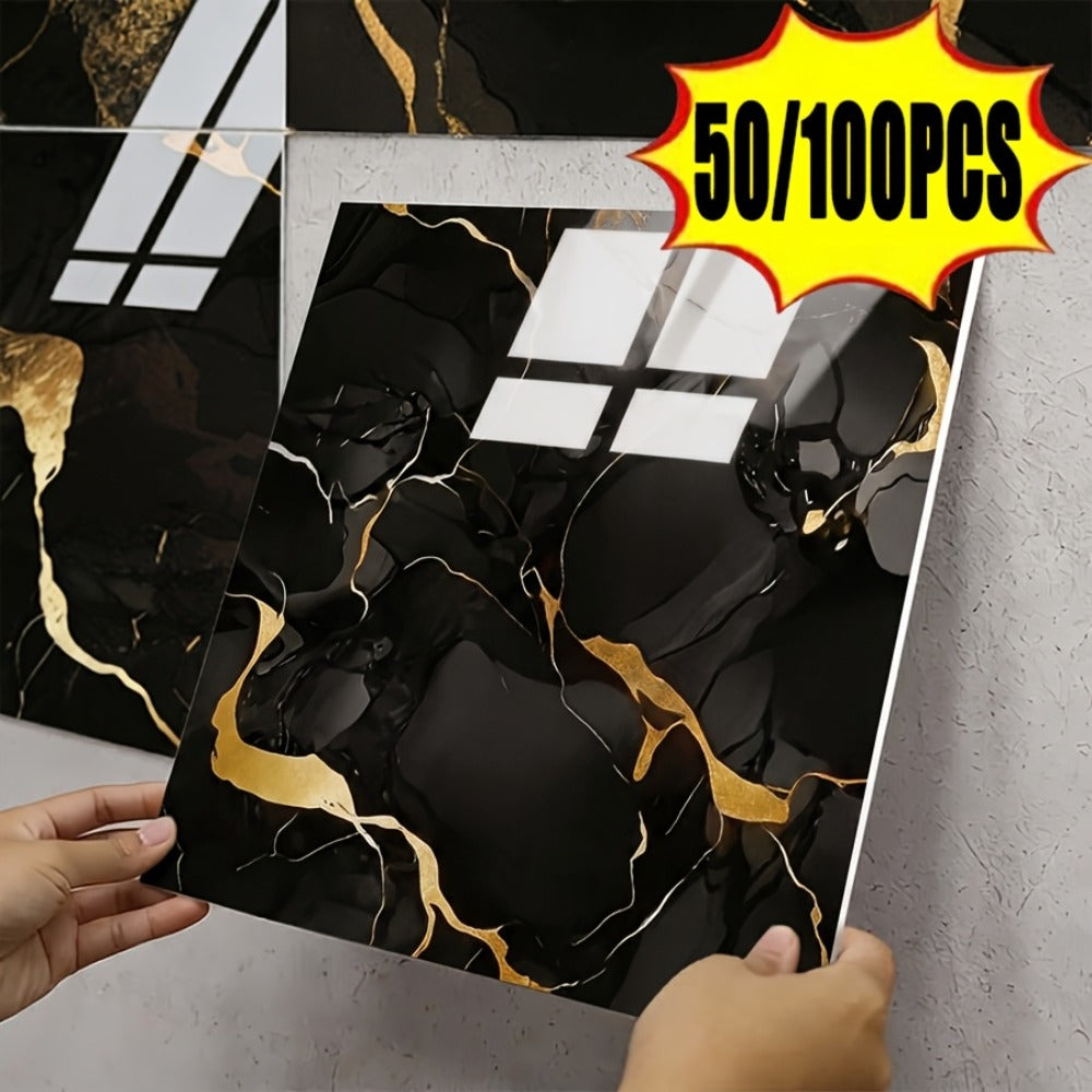 Self-Adhesive Marble Tile Stickers 11.8x11.8in Peel and Stick Wall Tiles for Bathroom Kitchen Backsplash – Waterproof 3D Glossy Imitation Marble Wall Panel, Easy to Install, 50 or  - product image 19