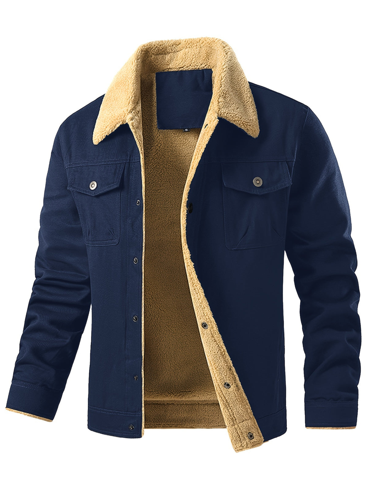Men's Fashion Trendy Fleece-Lined Jacket, Casual Workwear Outerwear with Sherpa Collar, Button-Up, Multiple Pockets - product image 14