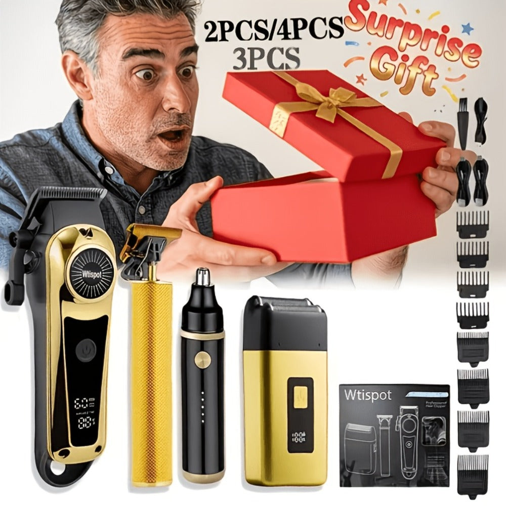 3-in-1 Grooming Kit for Men — Electric Hair Clipper, Nose Hair Trimmer & Shaver Set, USB Rechargeable Lithium Battery Cordless, 2 3 4-Piece Options, Black & Golden, Gift for Husban - product image