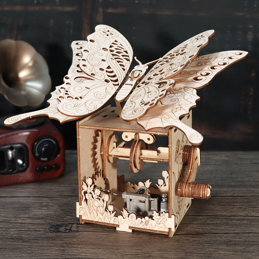 "You Are My Sunshine" Handmade Assembly Model Kit, Colour Butterfly & Music Box, Romantic Birthday Valentine's Day Christmas Gift for Women Girls – Wooden Butterfly Music Box Puzzle