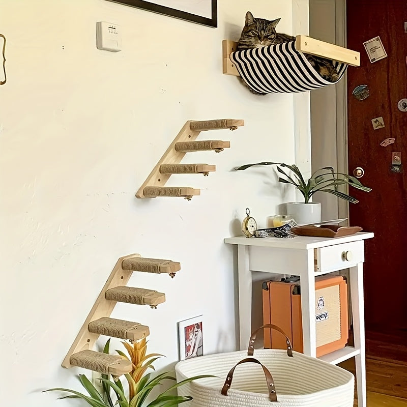 Wall-Mounted Cat Climbing Frame Solid Wood Cat Stairs Ladder Perch Jumping Platform All Season Indoor Cat Wall Furniture Adorable Cat Steps for Daily Pet Care - product image 3