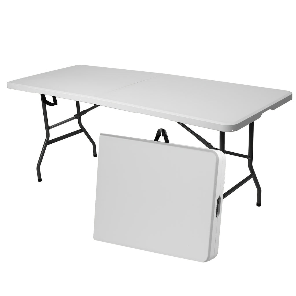 4ft/6ft Plastic Folding Table, Portable Dining Table Indoor Outdoor with Carrying Handle, Locks, Picnic Table -White - product image