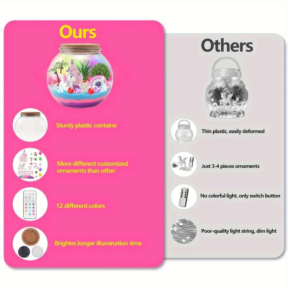 Build Your Own Magic Garden with 13-Color LED Night Light & Remote, Arts Crafts STEM Toy Kids Ages 6+, Birthday Christmas Gift Girls – DIY Unicorn Terrarium - product image 4
