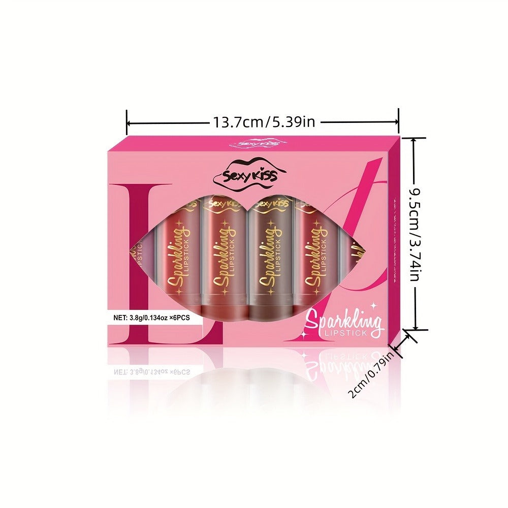 Glossy Shimmer Lipstick Gift Box Set 6PCS – Water-Resistant Long-Lasting Shimmering Lip Color in Assorted Shades, Buildable Pigment Luminous Finish Lipstick Collection for Women Al - product image 5