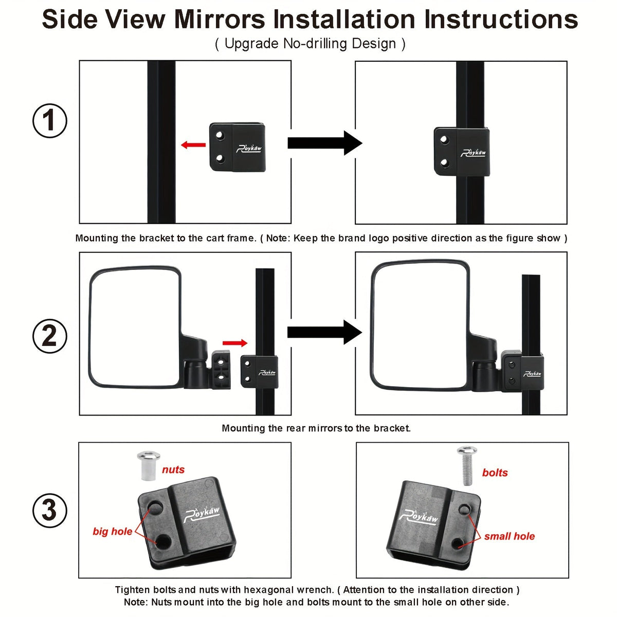 Convex Golf Cart Side Rear View Mirror for EZGO Club Car Yamaha G29 Square Frame | No Drilling Hassle-free Install Wide Angle Blind Spot Mirror - product image 2
