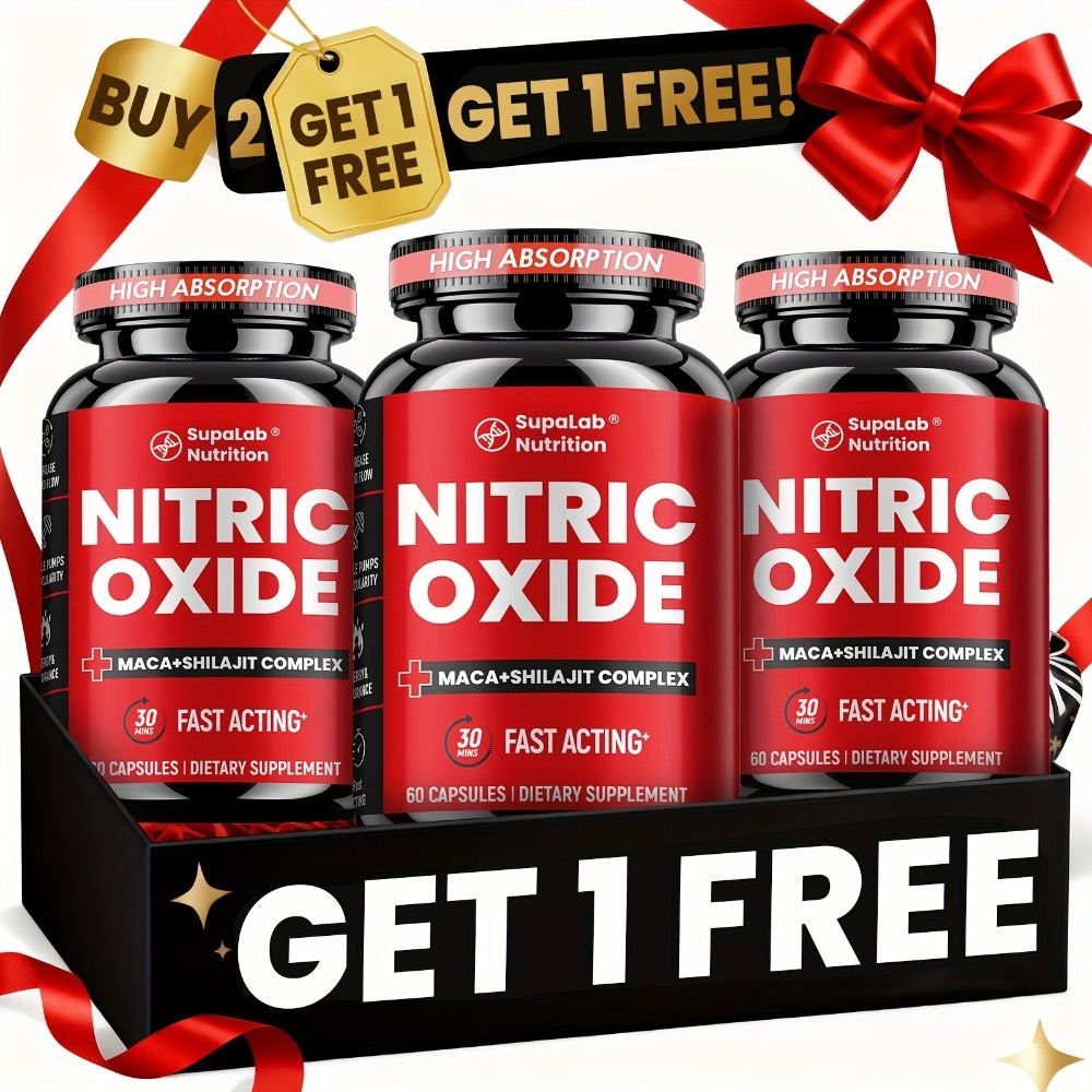 Nitric Oxide Supplement for Men with L-Arginine, L-Citrulline & Beetroot - Blood Flow, Energy & Focus Support - Men's Health Vitality Capsules - Buy 2 Get 1 Free Value Pack - product image