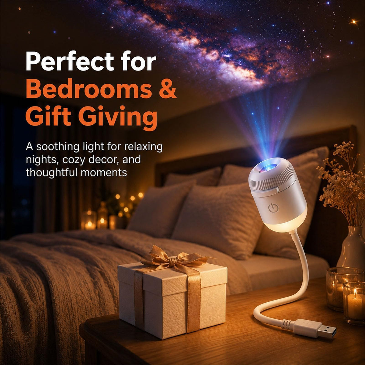 HD Smart 5D Holographic Night Light Projector, 2-in-1 Galaxy Star Lamp, 360° Rotating USB Powered Projector with 3 Films - product image 6