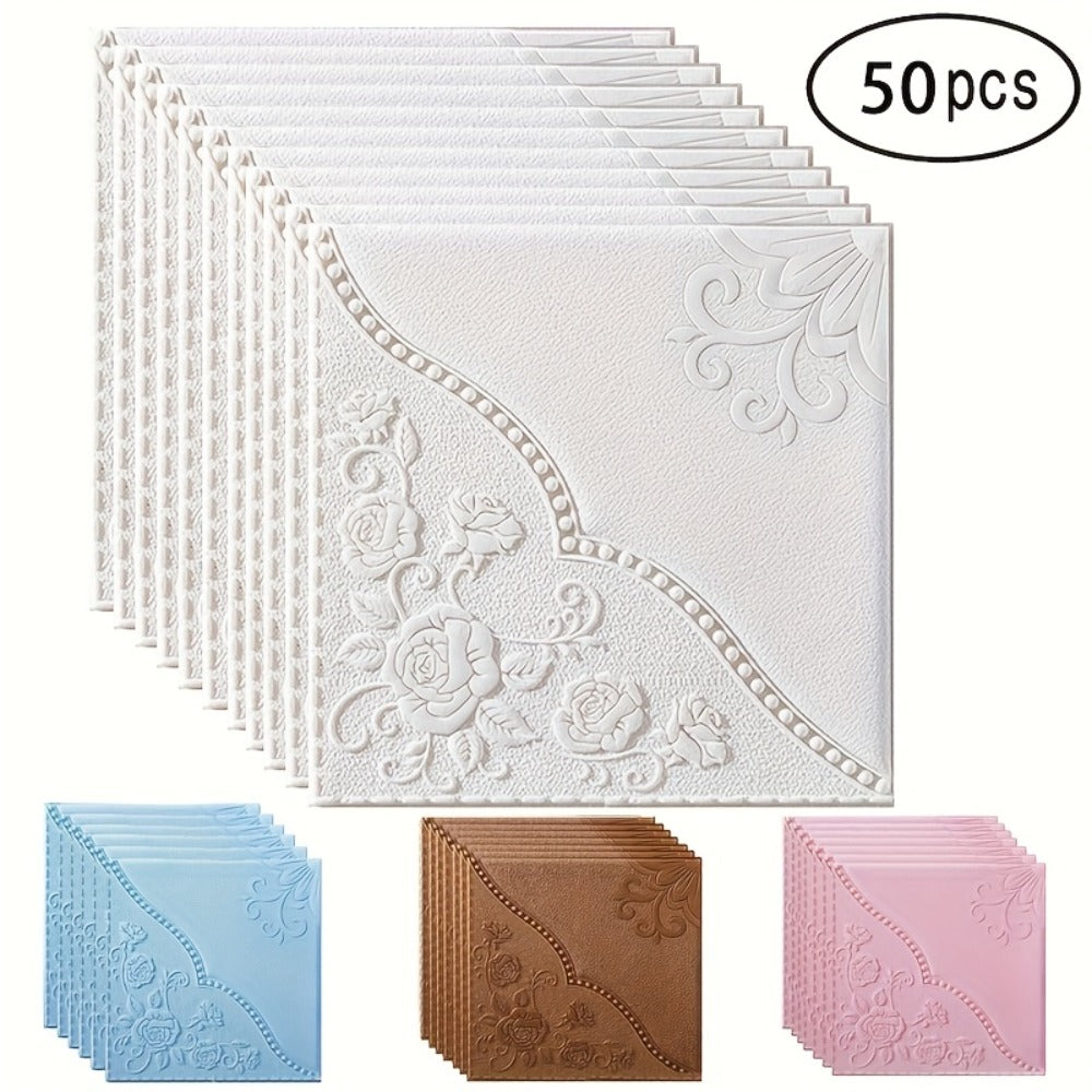 Peel and Stick Tile Stickers 13.78x13.78in Self-Adhesive Glam Plaid Pattern Wall Tiles for Kitchen Bathroom Living Room – 50pcs PVC Waterproof Removable Backsplash Decor - product image