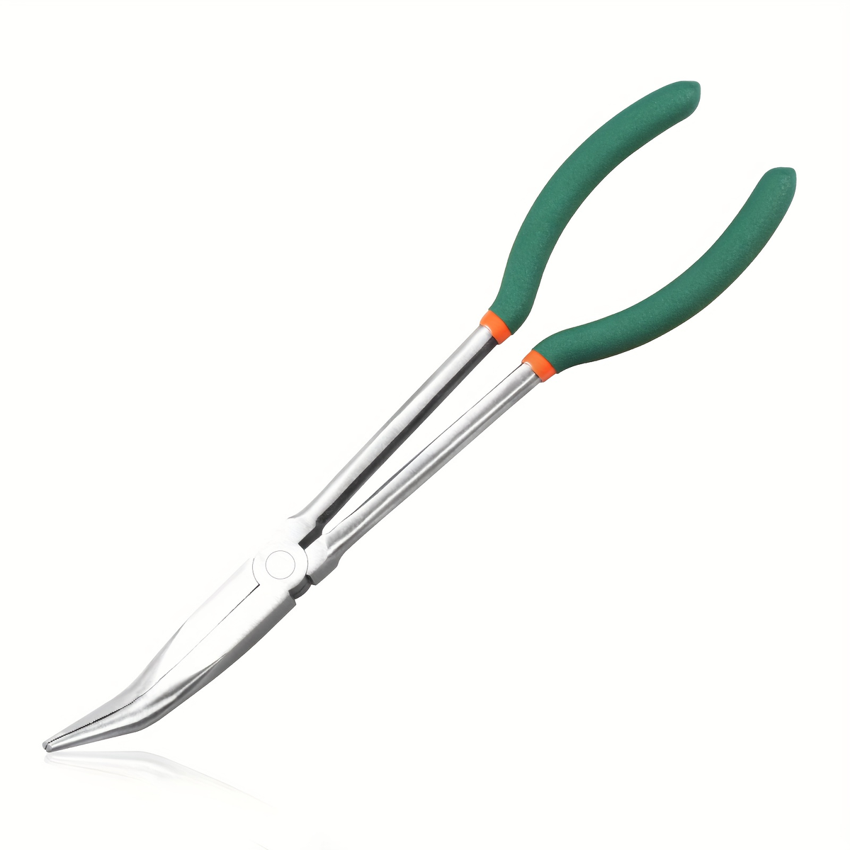 O-Ring Hook Remover Needle Nose Pliers for Saltwater Freshwater Fishing, Non-Slip Handle, Lightweight Angler Tool, Orange & Green | Long Nose Fishing Pliers 11 Inch 45-Degree Angle Bent