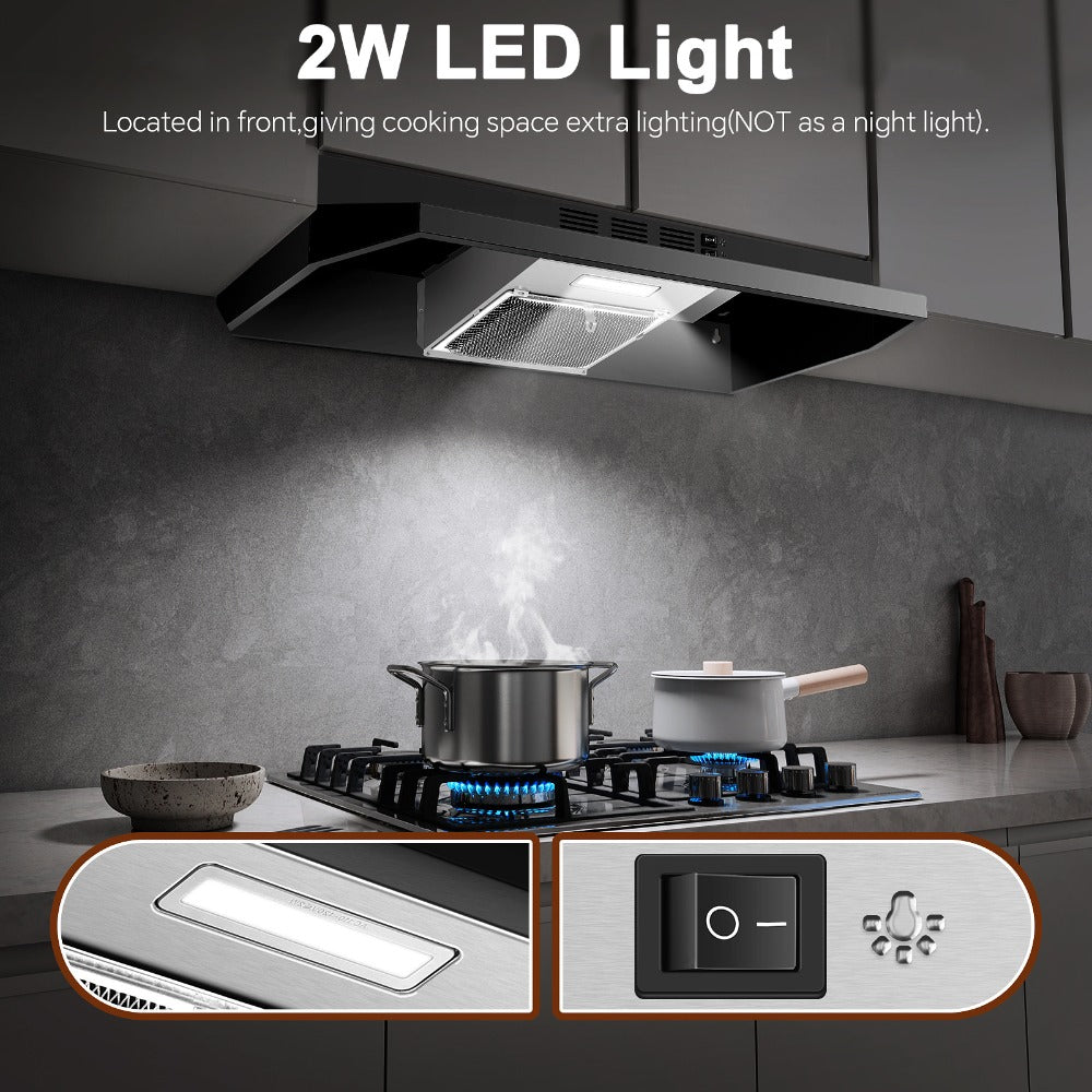Range Hood 36 Inch Under Cabinet Ducted Ductless Convertible Stainless Steel 350CFM 2-Speed Exhaust Fan LED Light 3-Layer Aluminum Mesh Filter Top Rear Venting Kitchen Vent Hood - product image 6