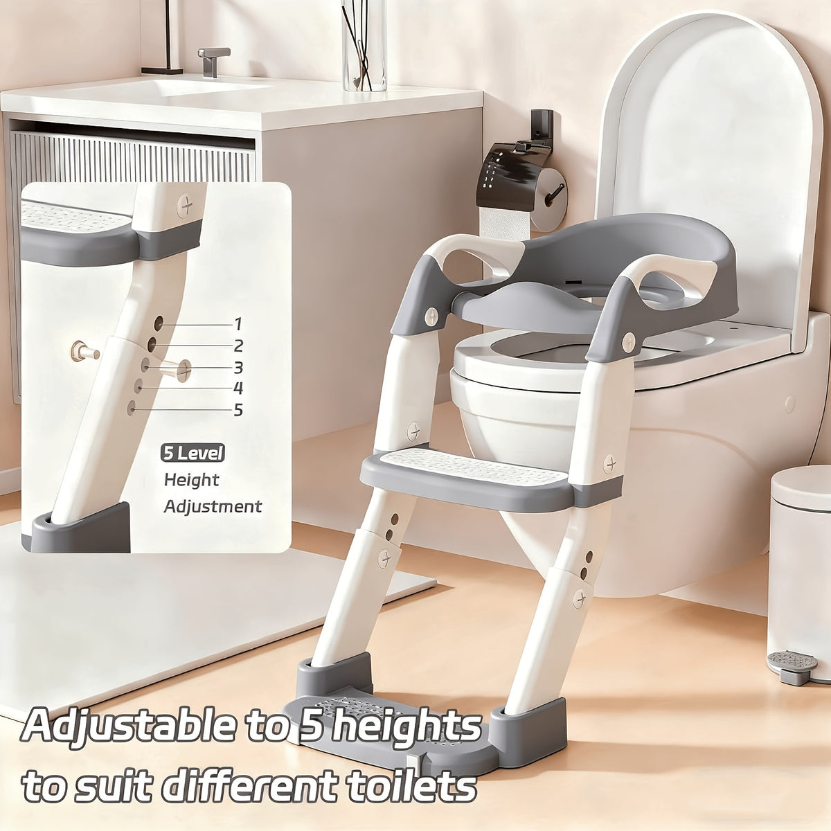 3-In-1 Portable Toilet Seat for - Adjustable and Foldable Step Stool with Safety Harness, Multi-Colored, Made of Plastic - Perfect for Home, Stairs, and - product image 8