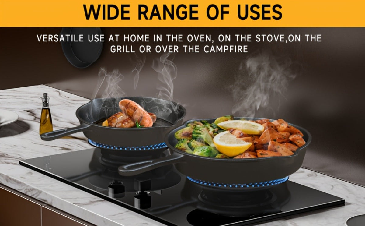 Cast Iron Skillet Set 3pcs - Non-Stick with Drip Spout, Pre-Seasoned Cookware for Holiday Cooking RV Campfire Outdoor Grilling, Heavy Duty Kitchen Frying Pan Set - product image 11