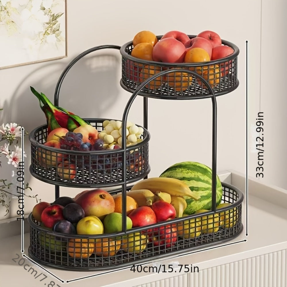 3-Tier Metal Fruit Basket Stand Extra Large Heavy Duty Countertop Fruit Bowl with Grid Design, Breathable Ventilated Multi-Level Storage Rack for Fruits Vegetables Bread Kitchen Or - product image 4