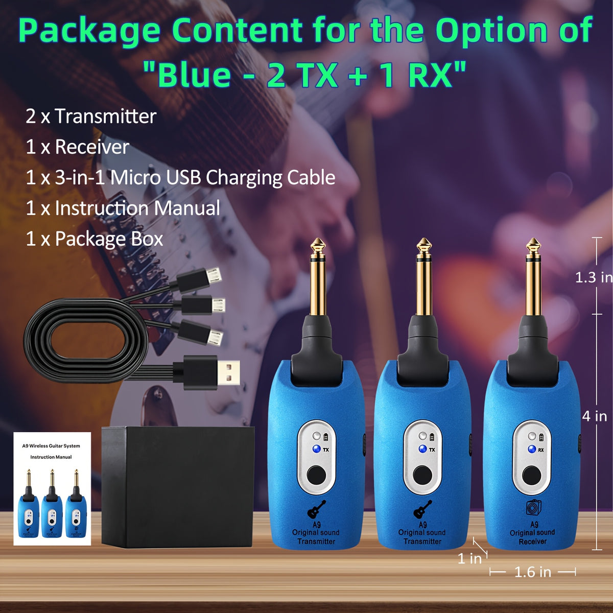 Wireless Guitar System 2.4Ghz Built-In Rechargeable Lithium Battery 270° Rotate Audio Wireless Transmitter Receiver for Guitar Bass Violin Keyboard - product image 9