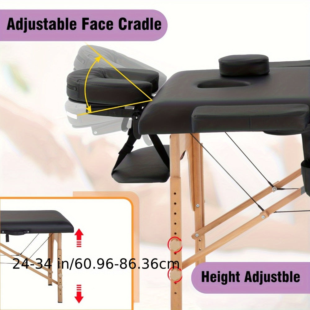 2-Fold Portable Massage Table with Face Cradle & Carrying Bag — Adjustable Height PU Leather Lash Bed for Spa, Tattoo, Esthetician & Home Use, 6 Colors, 2 Sizes - product image 2