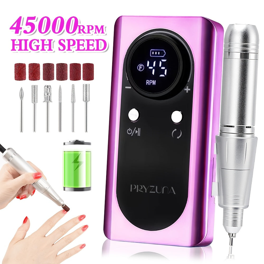 Nail Drill Machine 45000 RPM Brushless Motor 10-Hour Battery Electric Nail File with LCD Smart Screen 6 Drill Bits 6 Sanding Bands – Forward Reverse Low Noise Nail Grinder for Gel  - product image 15