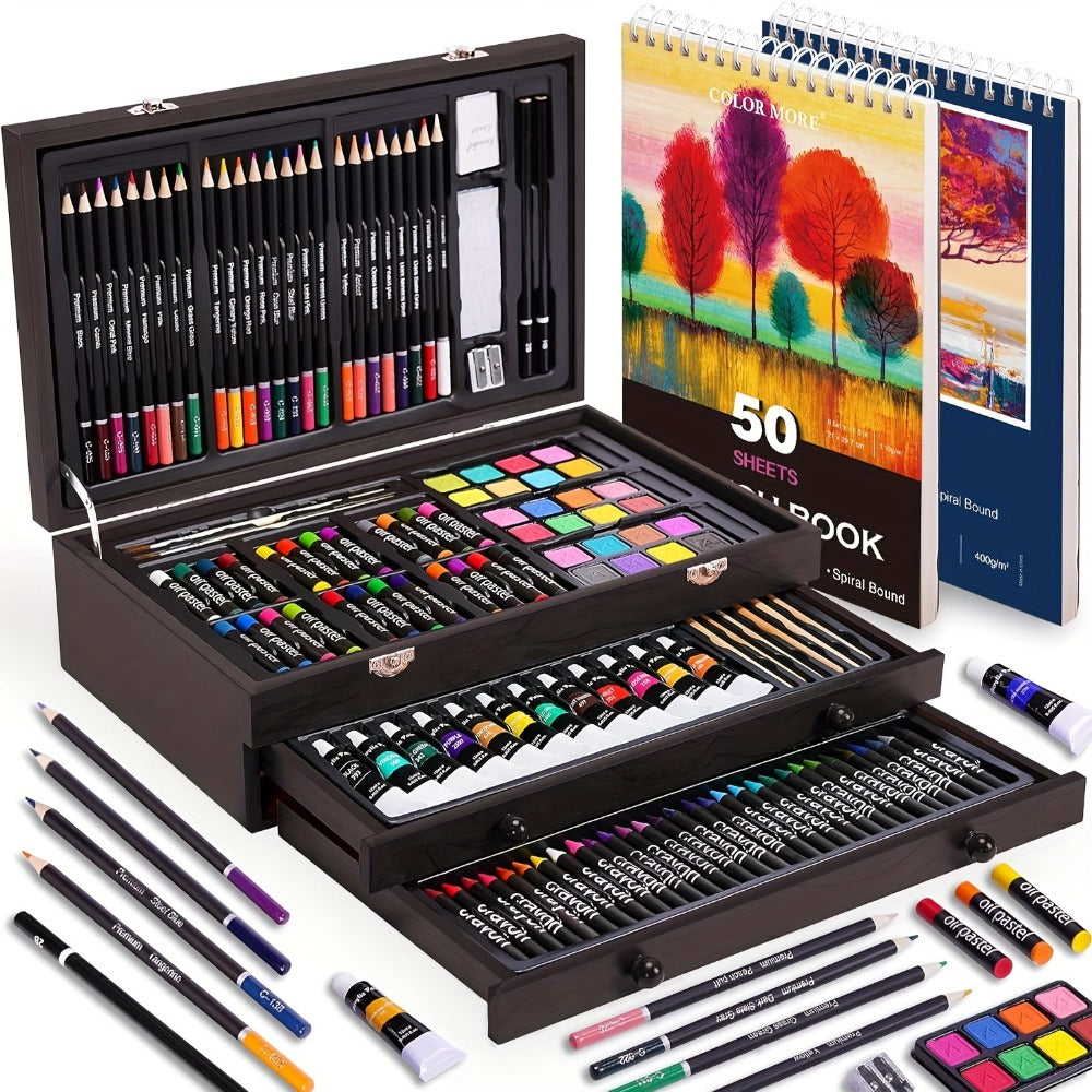 Drawing Pads Crayons Acrylic Paints Colored Pencils Complete Professional Art Kit Gift for Kids Teens Adults Birthday Christmas – 175-Piece Deluxe Art Set in Wooden Case