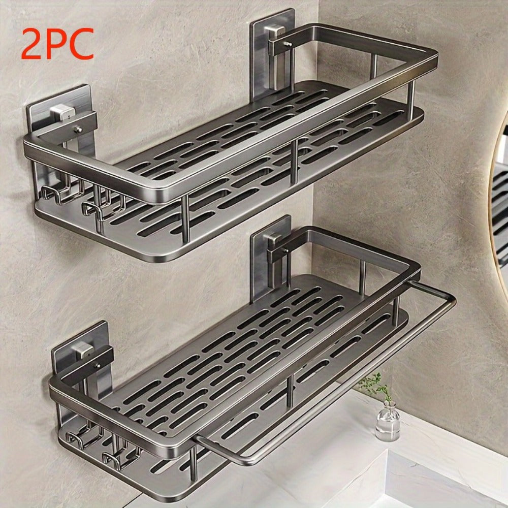 Shower Caddy Basket 2 Pack 2-Tier Wall Mount - Rust Resistant Bathroom Shelf Organizer for Shampoo Soap Towel No Drilling Adhesive Shower Rack | Dark Grey Black | Bathroom Kitchen  - product image