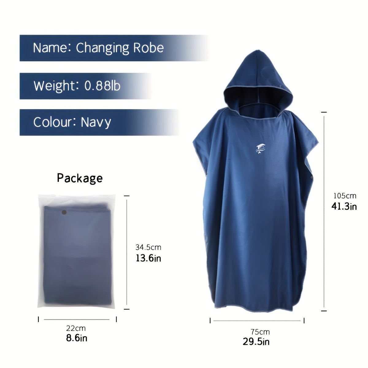 Quick-Dry Surf Poncho Towel Robe | Microfiber Beach Wrap with Shark Graphic, Super Absorbent Changing Robe for Swimming, Surfing & Travel, One Size Fits All, Machine Washable