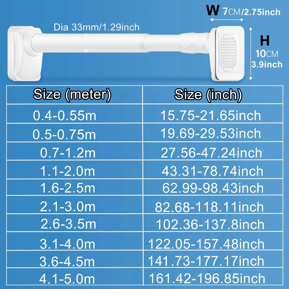 Telescopic Curtain Rod No Drill 15.75"-196.85" Adjustable Shower Curtain Rod 33mm for Large Windows - product image 4