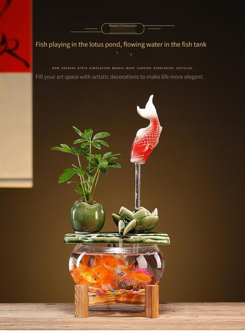 USB Desktop Fish Waterfall Fountain with Glass Bowl – Relaxing Indoor Water Feature Tabletop Decor Zen Fountain Gift - product image 10