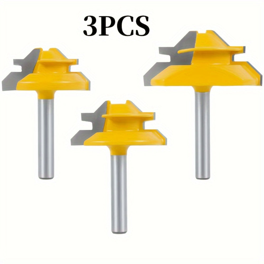 Locking Miter Router Bit Set 3 Piece 45 Degree 1/4 Inch Shank Carbide Woodworking Joinery Box Joint Corner Bits for Router Table - product image 3