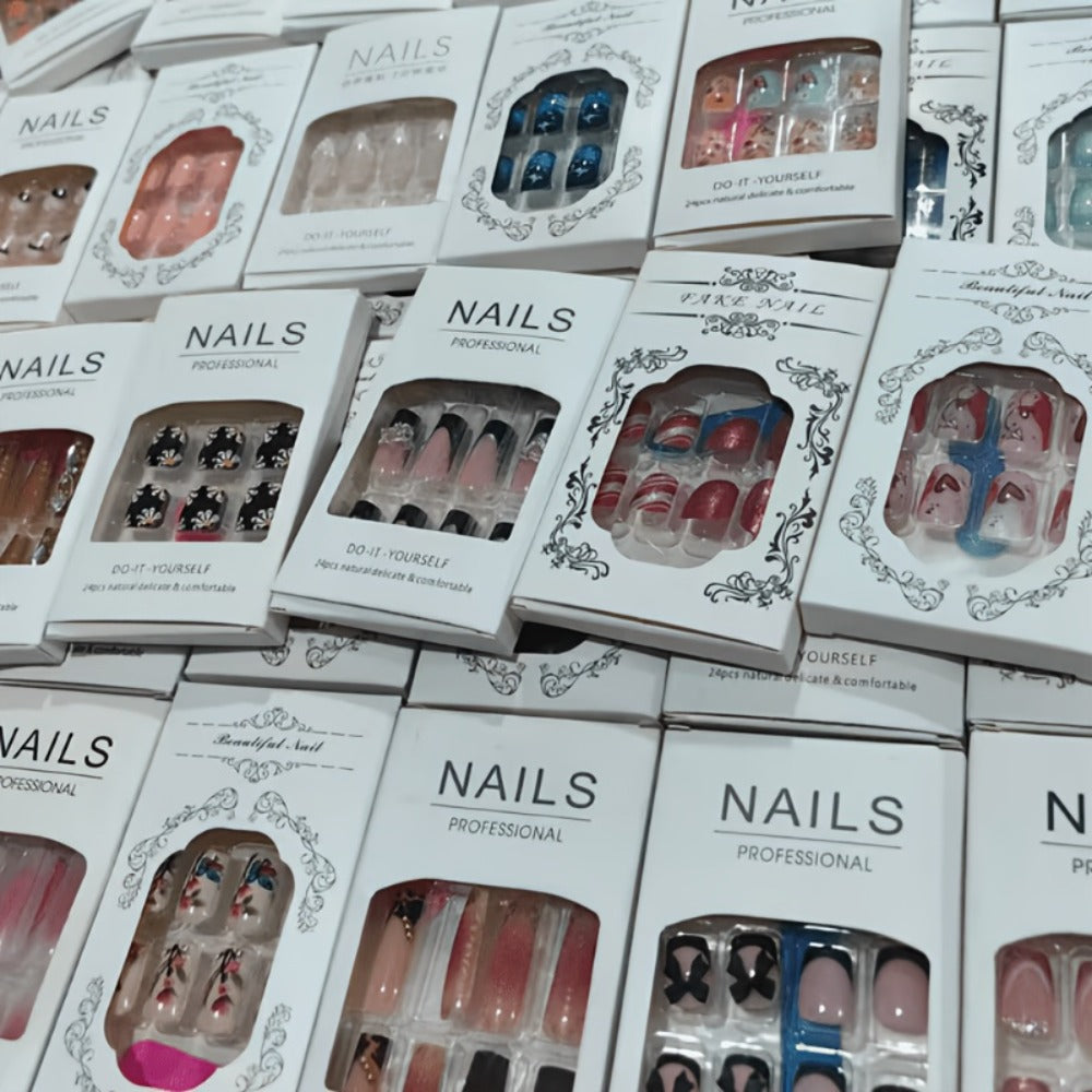 Press On Nails 576 Pieces Bulk Variety Pack – Reusable Full Cover Glossy False Nails Multi Style Set for Women & Girls | Easy Apply Nail Art Kit for Parties Weddings Daily Wear | F - product image