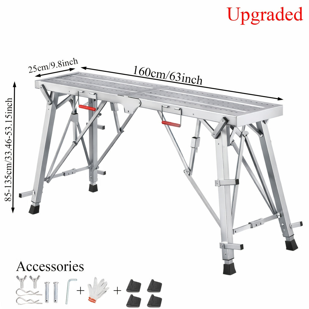 Portable Foldable Workbench with Adjustable Height & Wide Base - Scaffolding Work Platform, Heavy-Duty Foldable, Railing Suitable for Home Renovation, RV - product image 3