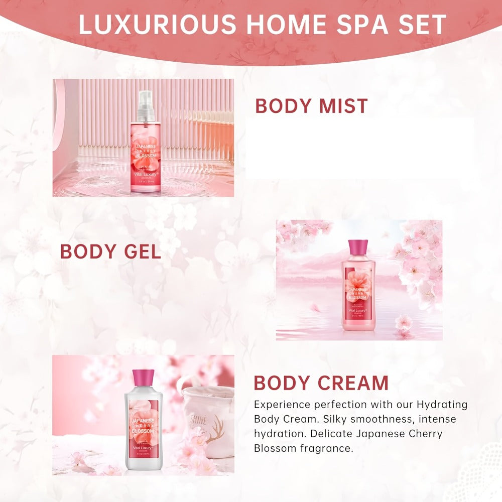 Bath Body Care Gift Set Shower Gel Body Lotion Body Mist Aloe Vera Vitamin E Glycerin Deep Moisturizing Fragrance Set for Women Cherry Blossom Lavender Vanilla Coconut All Skin Typ - product image 20