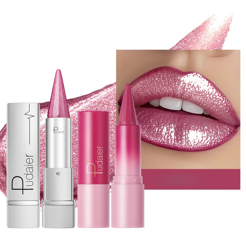 Lipstick Set 2pcs for Women — Highly Pigmented Waterproof Matte & Metallic Shimmer Lip Color Combo with Pointed-Tip Precision, Long-Lasting Full Coverage Beauty Gift - product image