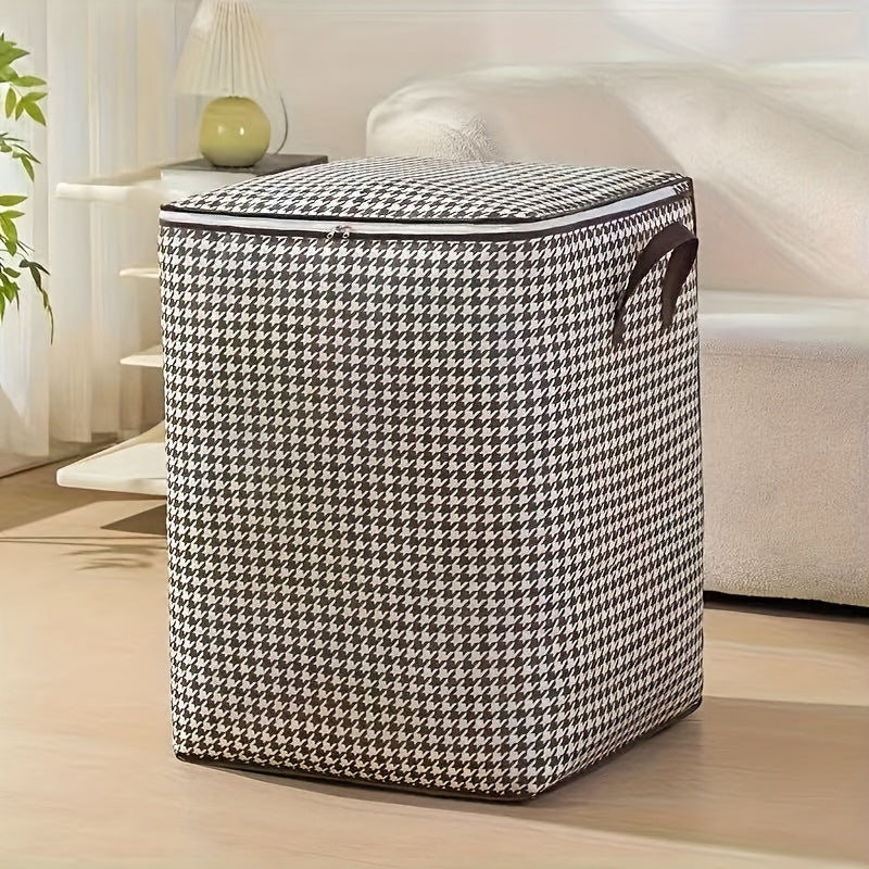 Large Storage Bags Houndstooth Non-Woven Fabric Organizer with Double Zipper & Handles – 160L/180L Dustproof Foldable Storage Box for Bedroom, Closet, Moving, Travel & Dorm, 1pc or - product image 16