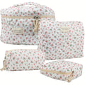 Quilted Makeup Bag Set 4-Piece Floral Rose Coquette Aesthetic Premium Cotton Cosmetic Organizer Travel Toiletry Pouch 4 Sizes for Women Girls Vanity Bathroom Gift - product image 18