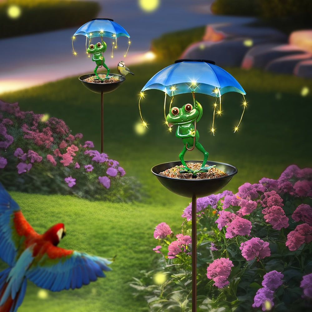 Solar Garden Decor Frog with Umbrella LED Light – Iron Frog Outdoor Statue with Solar Powered LED | Bird Feeder Garden Ornament for Patio, Lawn, Pathway & Deck | Unique Valentine G - product image 9