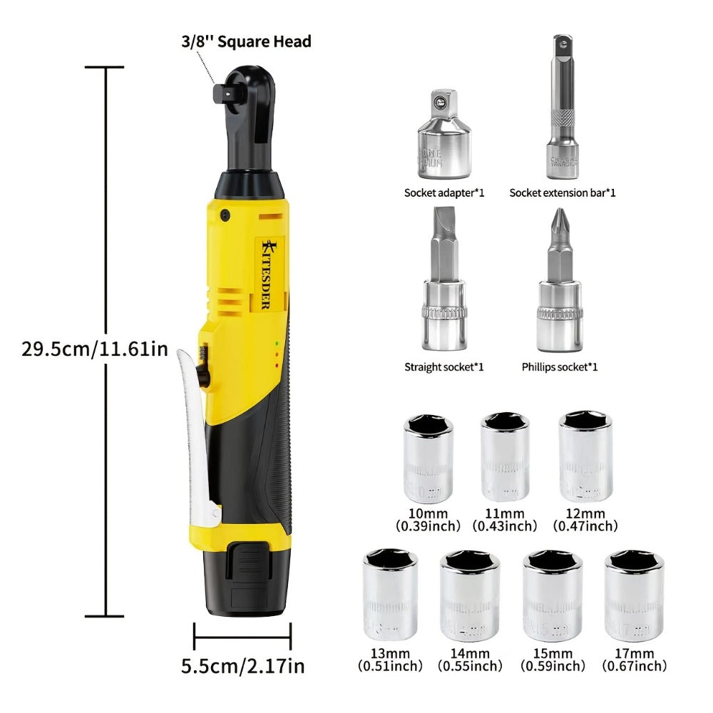 Electric Ratchet Wrench Set 12V Cordless with Lithium Battery – Fast Charge, Variable Speed Trigger, Socket Sleeves, for Automotive Repair, Screws & Nuts – Basic & Full Kit Options - product image 3