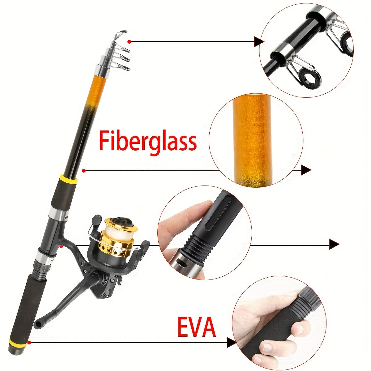 Medium-Fast Action Telescopic Fishing Rod with Line, Lures, Accessories Box & Carry Bag, Ambidextrous Design for Beginners – Baitcasting Rod and Reel Combo Set